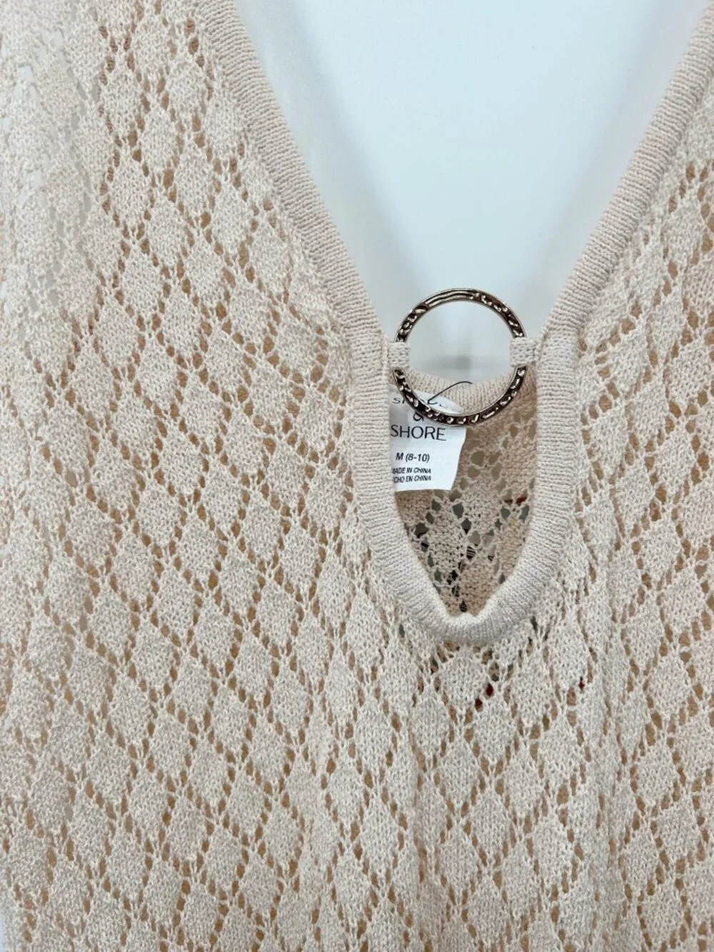 NEW Shade & Shore Crochet Ring Front Midi Dress Cover Up - Cream - Medium
